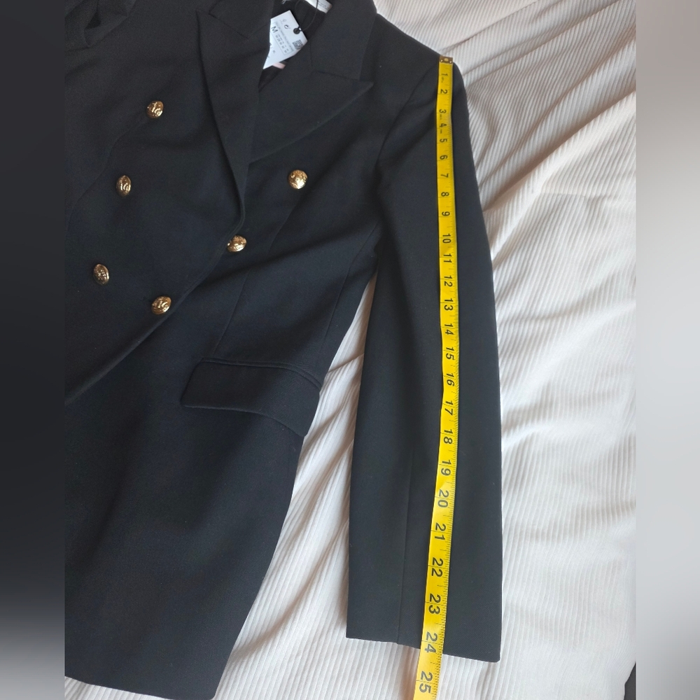 Zara Double Breasted Jacket Blazer Golden Buttons Zw Collection Black Sz M Nwt - Picture 8 of 10